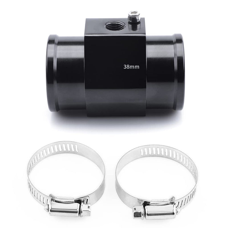 Aluminum Water Temp Joint Pipe Water Temp Meter Temperature Gauge Joint Pipe Radiator Sensor Adaptor Clamps Black 38mm