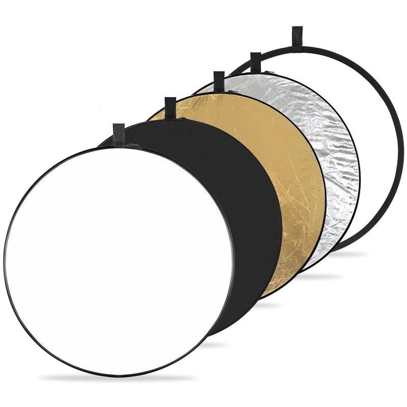 K&F CONCEPT 5-in-1 Light Reflector 32"(80cm) Photography Diffuser Collapsible Portable for Studio and Outdoor Lighting Gold Silver White Black Translucent 32'' (80cm)