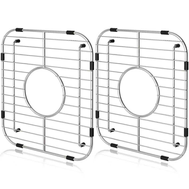 Orgneas Sink Protectors for Kitchen Sink, Universal Double Bowl Sink Bottom Grid 12.5"x10.5"x1.25", 304 Premium Stainless Steel Kitchen Sink Protector Grid Sink Grate Rack Centered Drain 2 Packs 12.5"x10.5",Center Drain