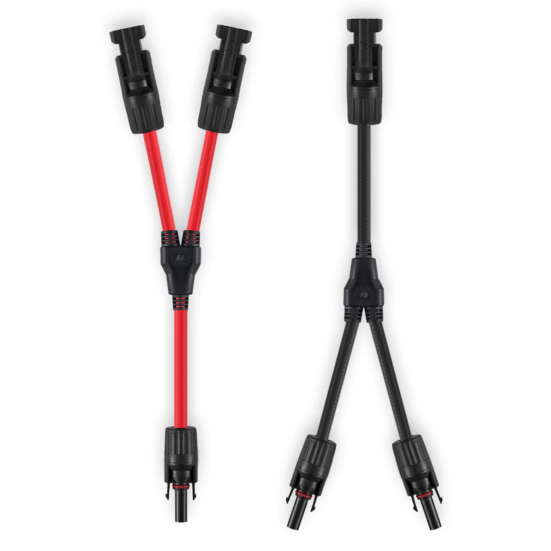 Solar Connectors Y Branch Parallel Adapter 10AWG Cable for Solar Panel (Red & Black) 1 Pair M/FF and F/MM Red-Black