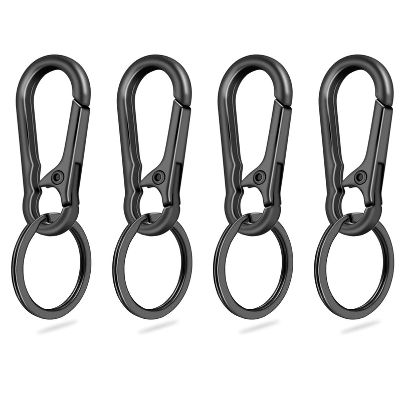 4Pack Small Keychain Rings, Metal Key Carabiner Clip, Mini EDC Key Ring Chain Holder Organizer for Purse Charm Hook, Car Keychain, Paracord Keychain Lanyard, Men and Women Key Fob (Gun Black) 4pcs Keyring Black