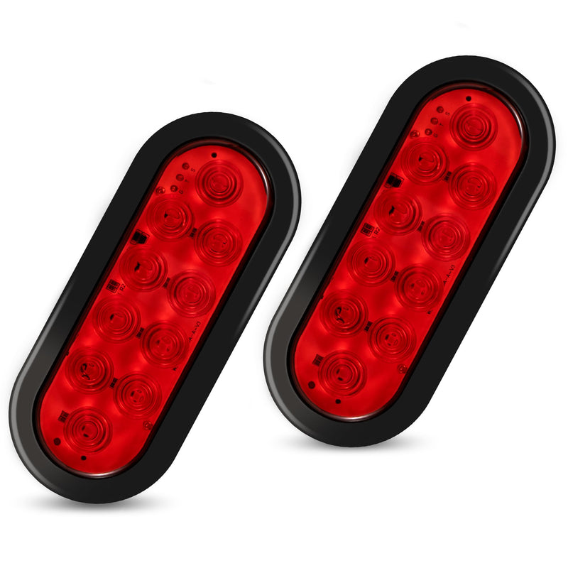 6" Oval LED Trailer Lights Kit, 2PCS Waterproof Stop/Turn/Brake Tail Lights with 10 LED Markers for Truck, RV, Boat, Trailer (Red) DOT Compliant RED
