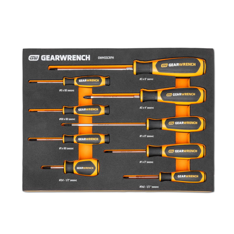 GEARWRENCH 9 Piece Phillips Dual Material Screwdriver Set in Foam Storage Tray - GWMSSCRPH