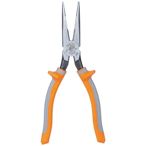 Klein Tools 2038RINS Pliers, Made in USA, Electrician's Insulated Long Nose Side-Cutting Pliers, 1000V Rated, Induction Hardened Knives, 8-Inch