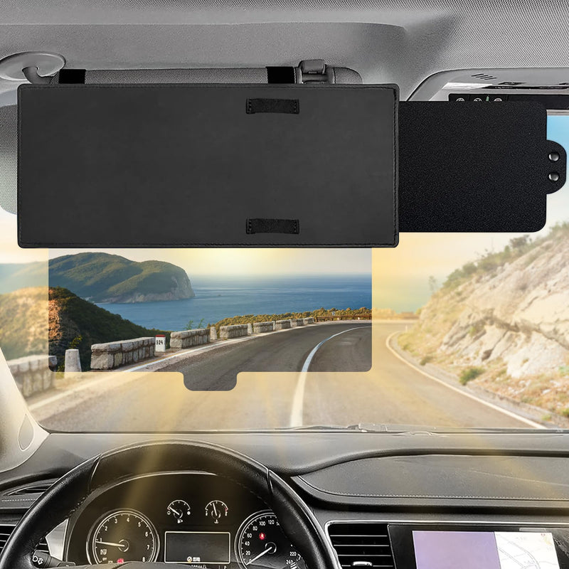 Polarized Car Sun Visor Extension with PC Lens and Side Sunshade, Anti-Glare Windshield Visor - Universal for Most Cars (Black) Black