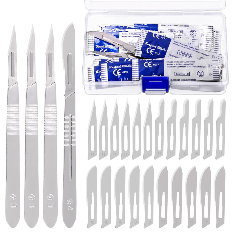 Keadic 44Pcs 2 Style Scalpel Blades Handle with #10#11#15#22 Surgical Sterile Blades, High Carbon Steel Laboratory Blade-Lab Knives for Practicing Cutting, Sculpting, Callus Removal #10 #11 #15 #22