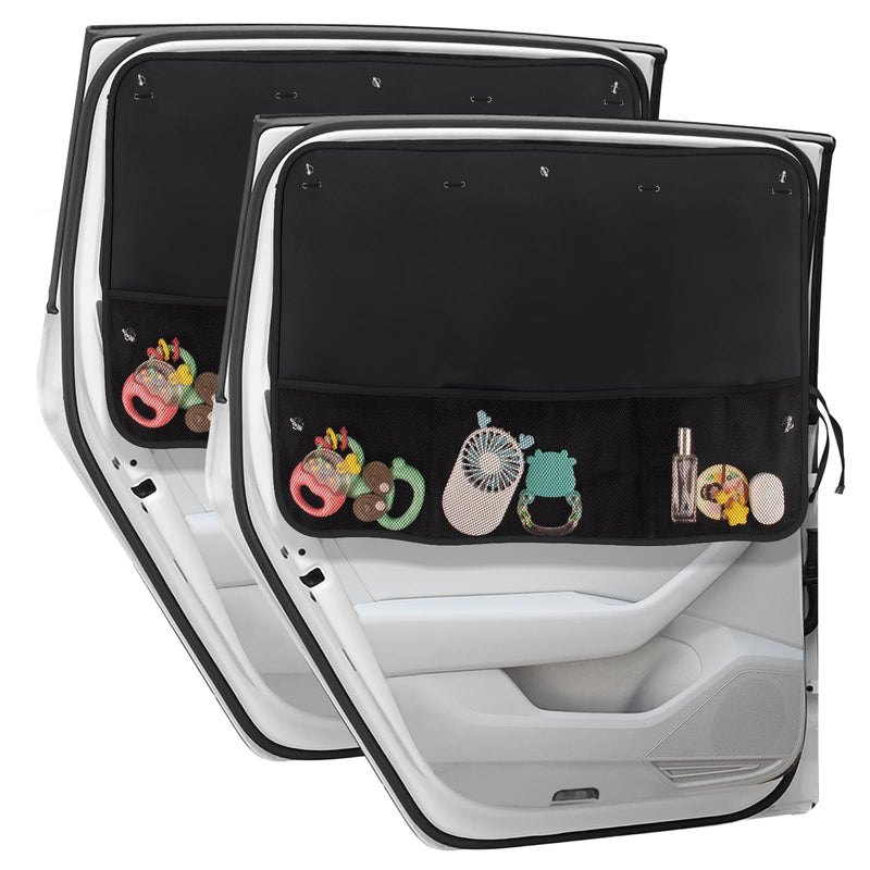 Car Sun Shade Side Window, 2 Pcs Blackout Car Window Shade for Baby Privacy with Storage Net Pockets Car Curtains 7 Suction Cups for Heat/UV Protection Sun Block Covers Black-2pcs
