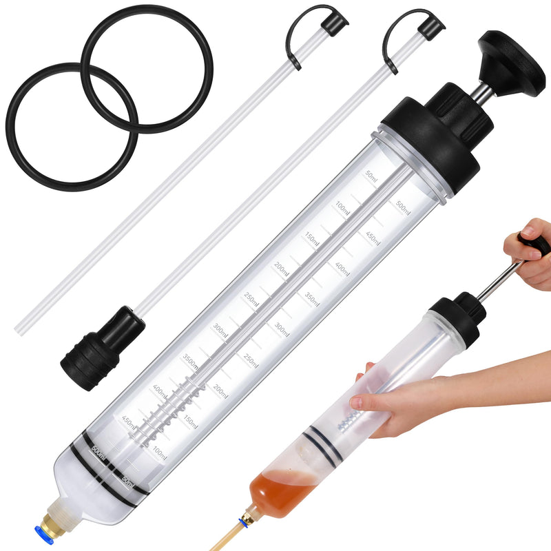 Gisafai 500cc Fluid Extractor Automotive Pump Manual Oil Extractor Pump Syringe for Gasoline Hand Cleaner for Power Steering, Hydraulic Fluid(Black) Black