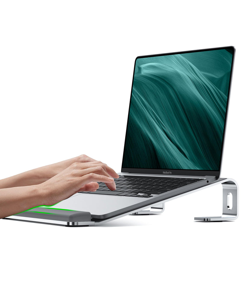 Aluminum Laptop Stand, Notebook Stand with Wrist Rest, Ergonomic Detachable Laptop Mount, Computer Stand Compatible with 10-17'' All Laptops Such as MacBook Air Pro/HP/Dell/Lenovo, Silver