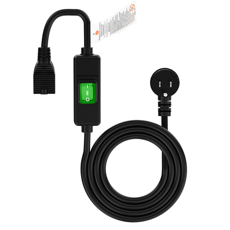 Right Angle Outdoor Waterproof 3 Prong Extension Switch Cord 15FT | SJTW 14AWG 3C IP57 Waterproof, in-Line On/Off Switch Extension Cord, Max.20A 125V Heavy Duty Inline Switch 15-Feet