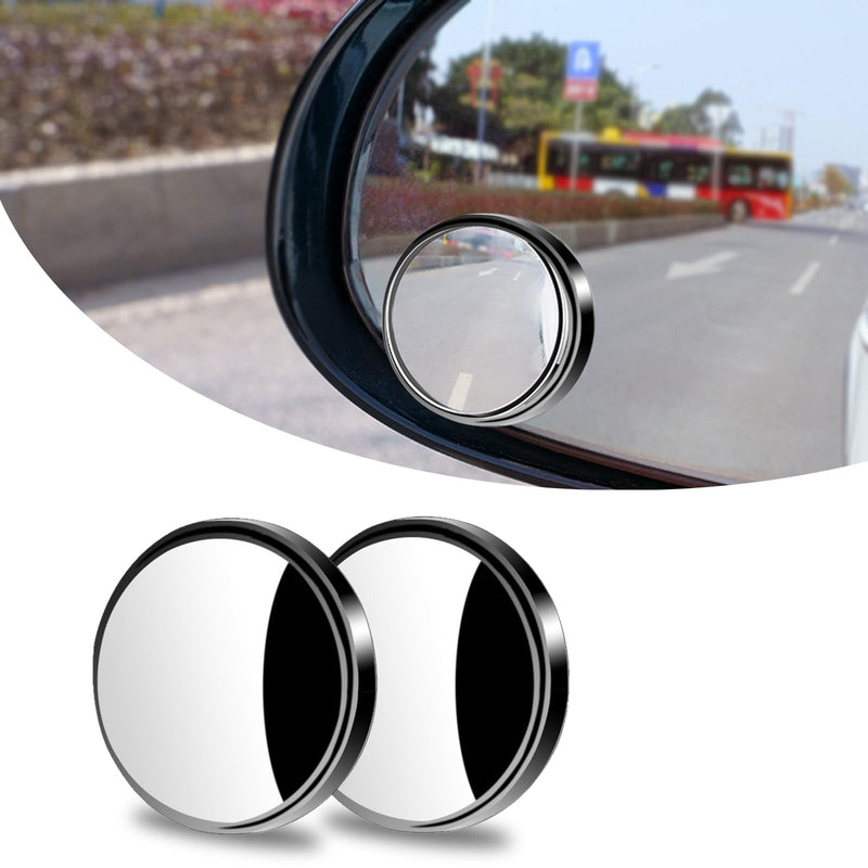 2 PCS Car Reversing Blind Spot Mirror, 2.16" x 0.39" High-definition Glass 360° Large Viewing Angle Round Mirror, Self-adhesive ABS Anti-collision Shell, Compatible with Most Models (Black) 2 PCS Black