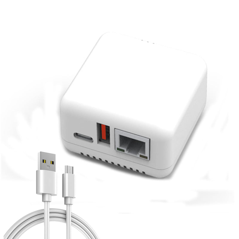 USB 2.0 Network Print Server USB Print Server 5V LAN Compact Print Share Server Print Server for for Android for Linux3.4(White) (US Plug) US Plug