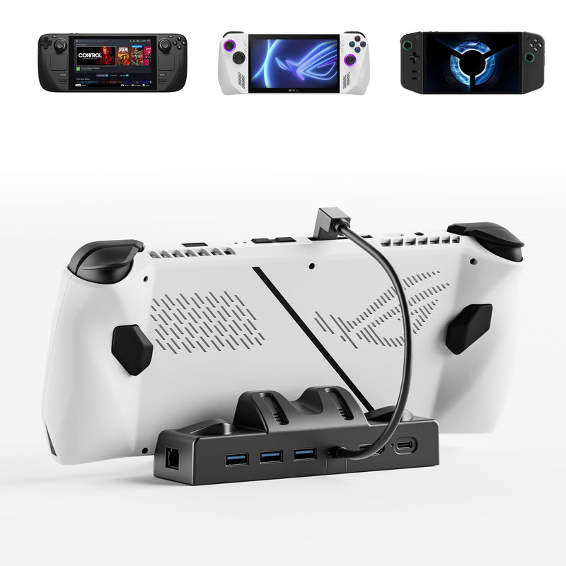 Docking Station for ROG Ally/Steam Deck/Lenovo Legion Go,6-in-1 Dock with HDMI 2.0 4K@60Hz Gigabit Ethernet 3 USB-A and USB-C 3.0 Charging Compatible with ROG Ally/Steam Deck/Lenovo Legion Go