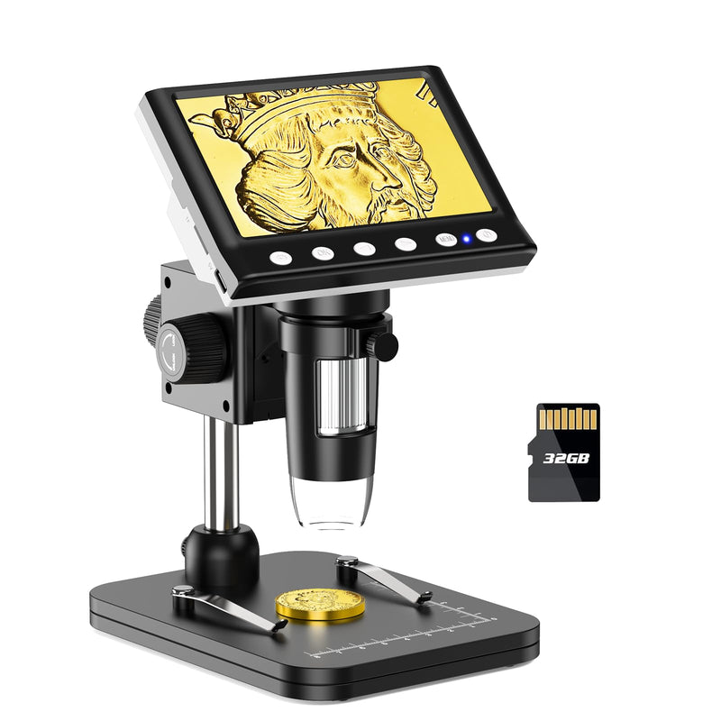 4.3" Coin Microscope, IPS Digital Microscope for Adults, Coin Magnifier with 8 LED Lights, Windows Compatible, Include 32GB Memory Card DM7 with 32GB Card