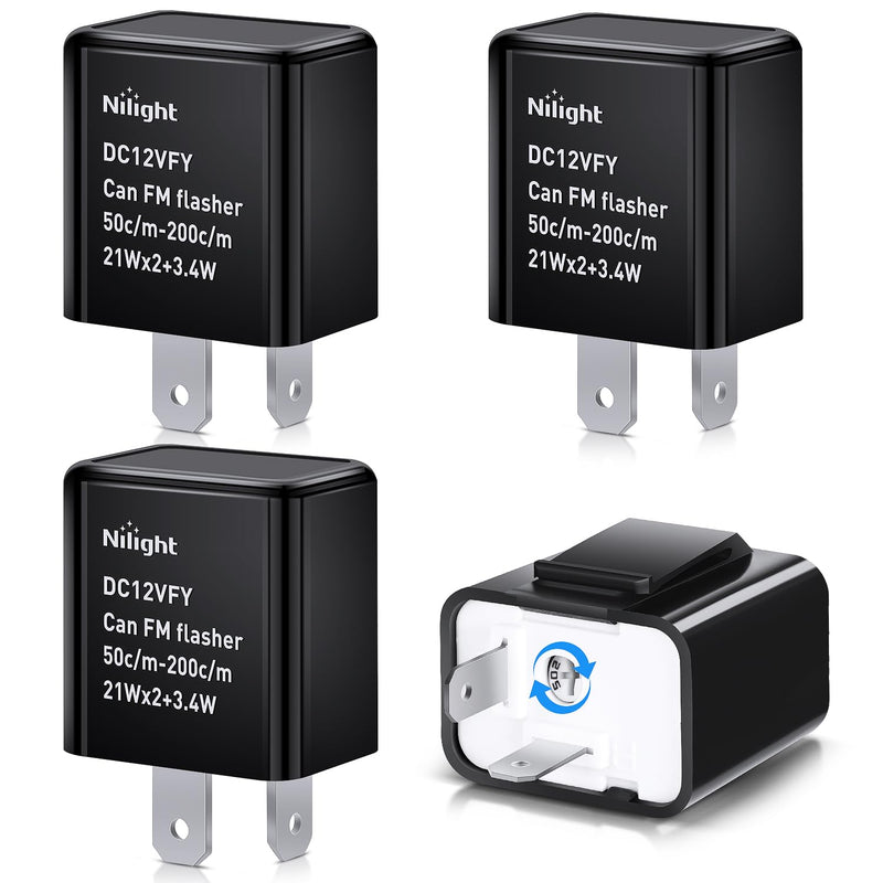 Nilight 4PCS Flasher Relay Adjustable 2 Pin Electronic Blinker Relay 12V Fixes Motorcycle Turn Signal and Hazard Warn Hyper Blink Flash or No Flash for LED and Halogen Bulbs, 2 Years Warranty 2 Pin Blinker Relay