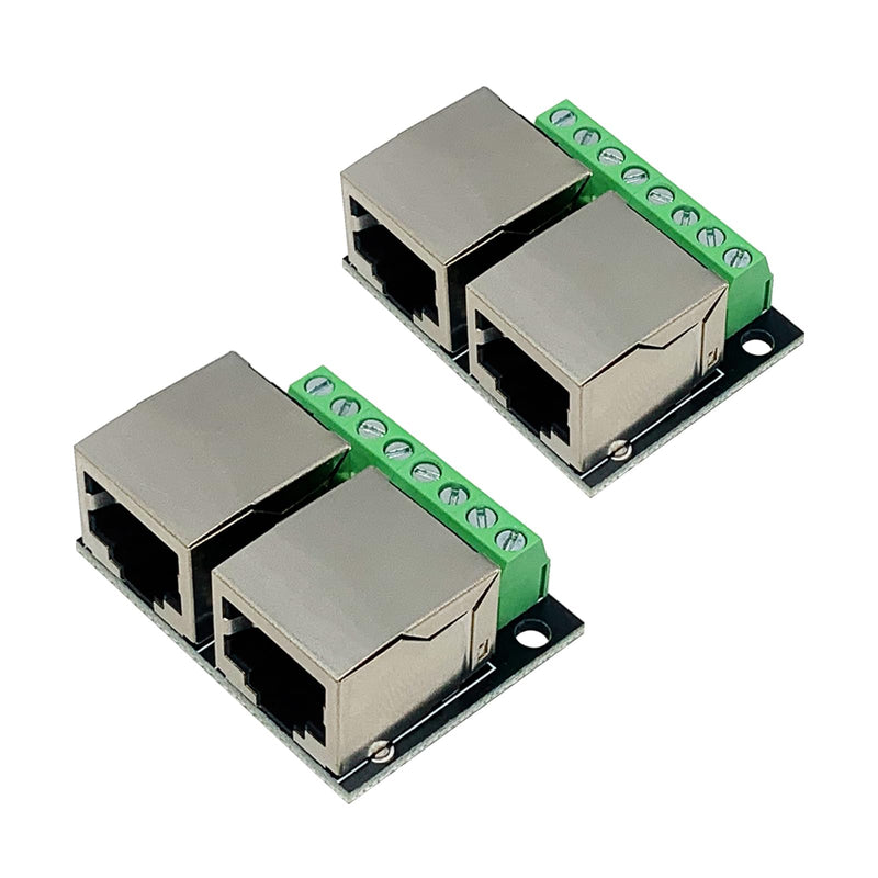 2PCS RJ45 Ethernet Dual Female Terminal Breakout Board,3.5mm Pitch 8Pin RJ45 Screw Connector Board Network Adapter Terminal Dual RJ45 interface