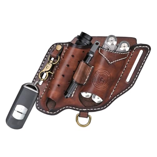 Leather Multitool Sheath for Belt Compact EDC Pouch Pocket 5 in 1 Organizer
