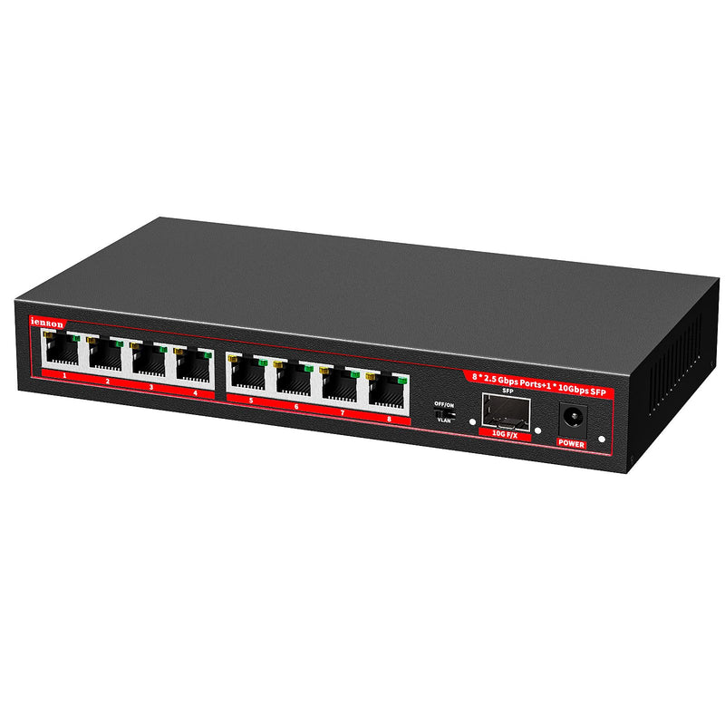 8 Port 2.5G Ethernet Switch with 1*10G SFP+ Slot, 9 Ports 2.5Gb Network Swithes and 1-10Gb Multi Speed, 60Gbps Switching Capacity, One Key VLAN| Plug & Play |Fanless |Metal |Wall Mount 9-Port| 8*2.5G+1*10G SFP