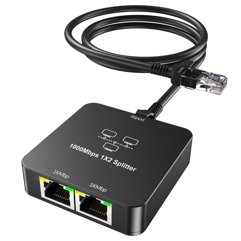 Ethernet Splitter 1 to 2 Out with Cat 6 Ethernet Cable, 1000Mbps High Speed, RJ45 Splitter, Gigabit Internet Splitter Connector for Cat 5/5e/6/7/8 Cable