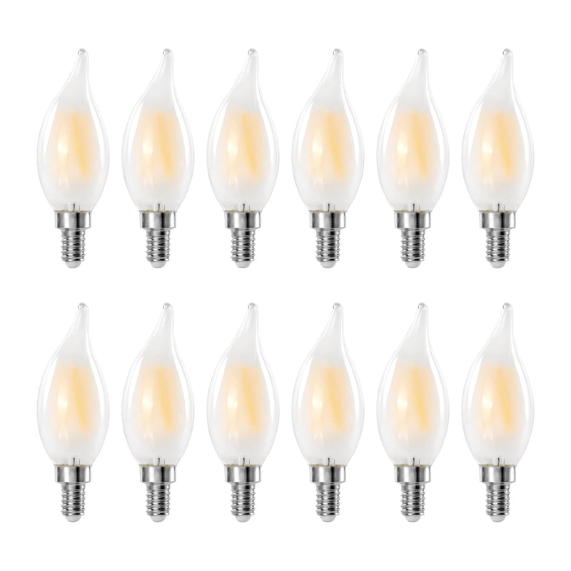 E12 LED Chandelier Light Bulbs, 4W(40w Equivalent) Dimmable C11 Frosted Glass, 450 Lumens, 2700K Soft White, Candle Shaped, Ideal for Candelabras Open Fixtures, 12-Pack 12 Pack