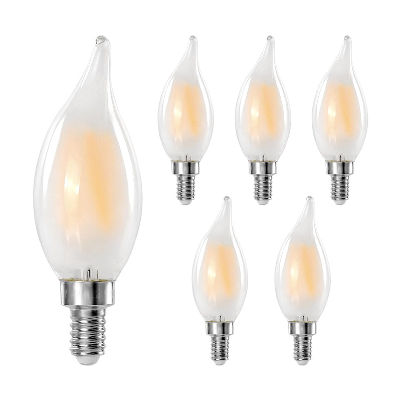 E12 C11 LED Candelabra Light Bulbs, 4W (40W Equivalent), Dimmable, Frosted Glass, 2700K Soft White, 450 Lumens, Candle-Shaped, Ideal for Chandelier & Open Fixtures, 6-Pack 6 Pack