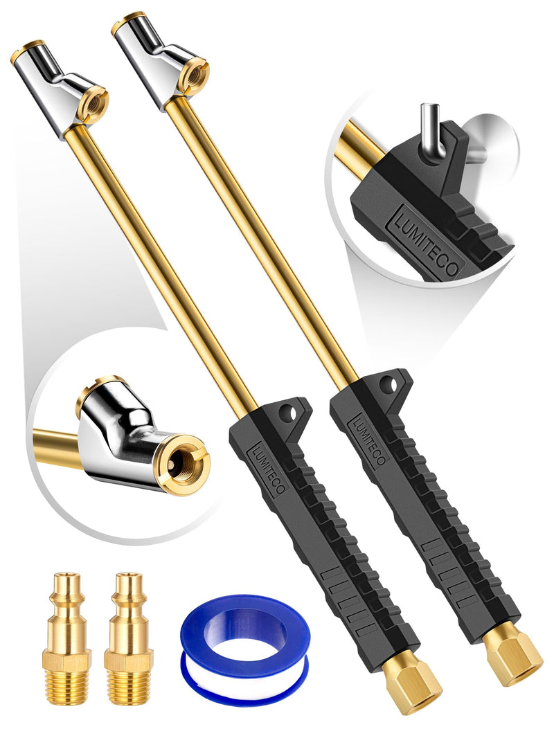 2 Pack 12" Extended Reach Dual Head Air Chuck, 2-Way Connection 1/4" FNPT Straight Foot Lock On Tire Inflate Chuck, Tire Chuck w/Quick Plug, Air Compressor Fill Kit for Truck RV Semi Dually Tires