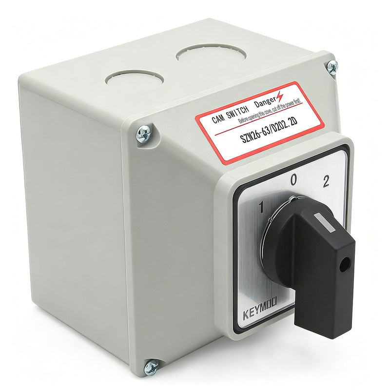 63A Rotary Changeover Switch with Master Switch Exterior Box, 660V 3 Position 2 Phase 8 Terminals Universal Selector Switch SZW26-63/D202.2D IP65