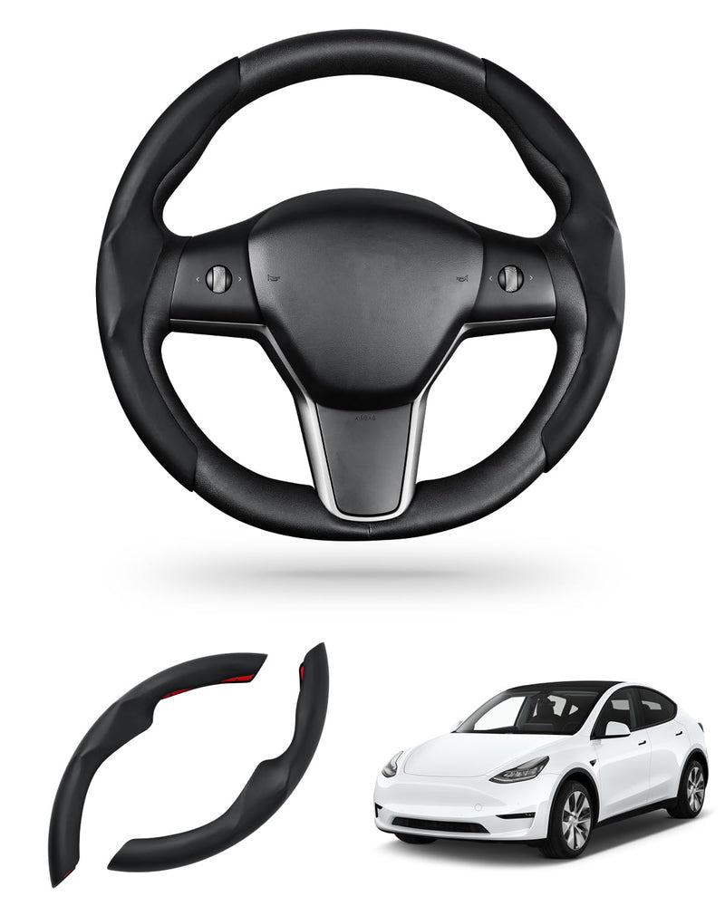  [AUSTRALIA] - Steering Wheel Cover for 2016-2026 Telsa Model 3/Y Highland/Juniper Accessories Steering Wheel Cover Protector Anti-Slip, Comfortable Grip, Breathable, Model 3/Y Accessories, Black Leather