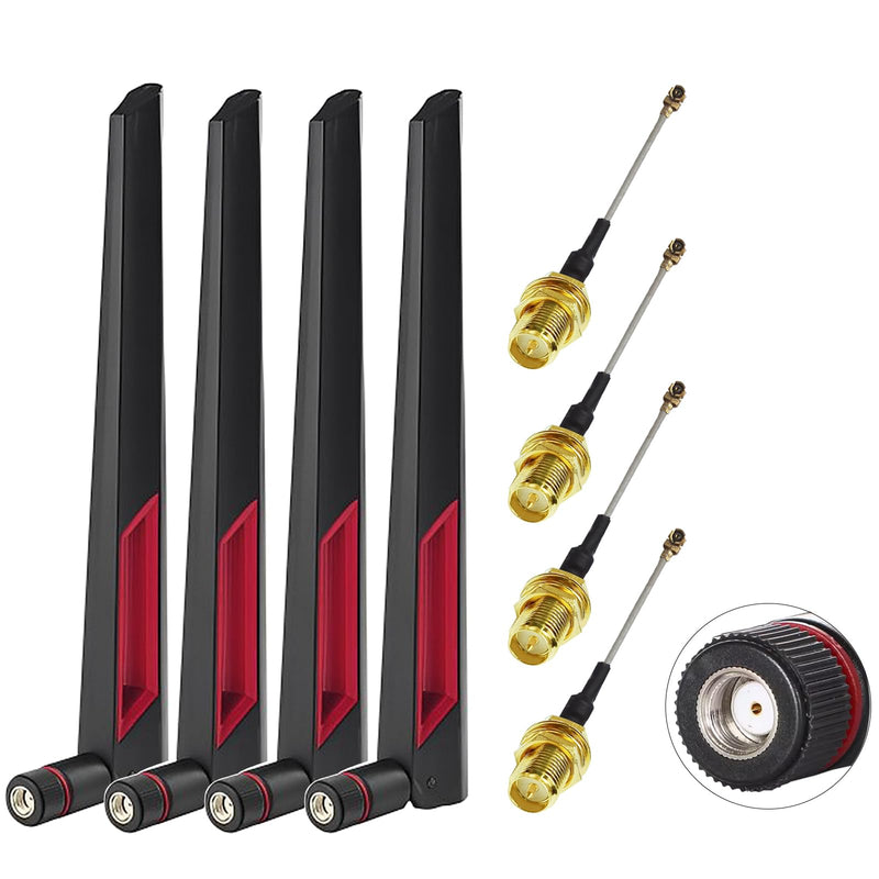 WiFi Antenna Dual Band 2.4GHz 5.8GHz 12dBi RP-SMA Male Antenna 20cm+U.FL IPX IPEX to RP-SMA Female Cable RG1.13 for WiFi Router Wireless Adapter Network Card Security Camera(Pack of 4)