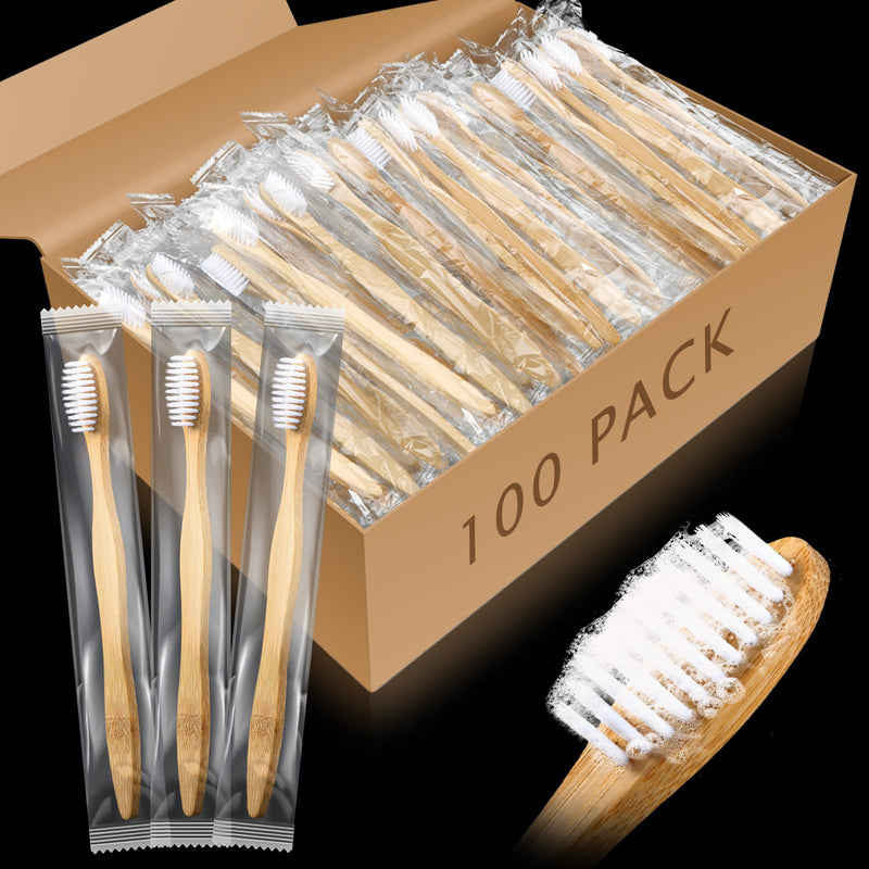 Sliner 100 Packs Prepasted Disposable Toothbrush Bamboo Prepasted Individually Wrapped Pre Pasted Toothbrush with Bamboo Handles Homeless Gift Set for The Homeless (Classic Color) 1 Count (Pack of 100)