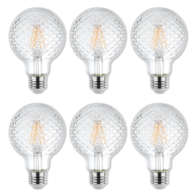 Westinghouse 5268020 5.5 Watt (40 Watt Equivalent) Cut Glass G25 Dimmable Clear Filament LED Light Bulb, Medium Base, 6 Pack 6 Count (6 Packs of 1)