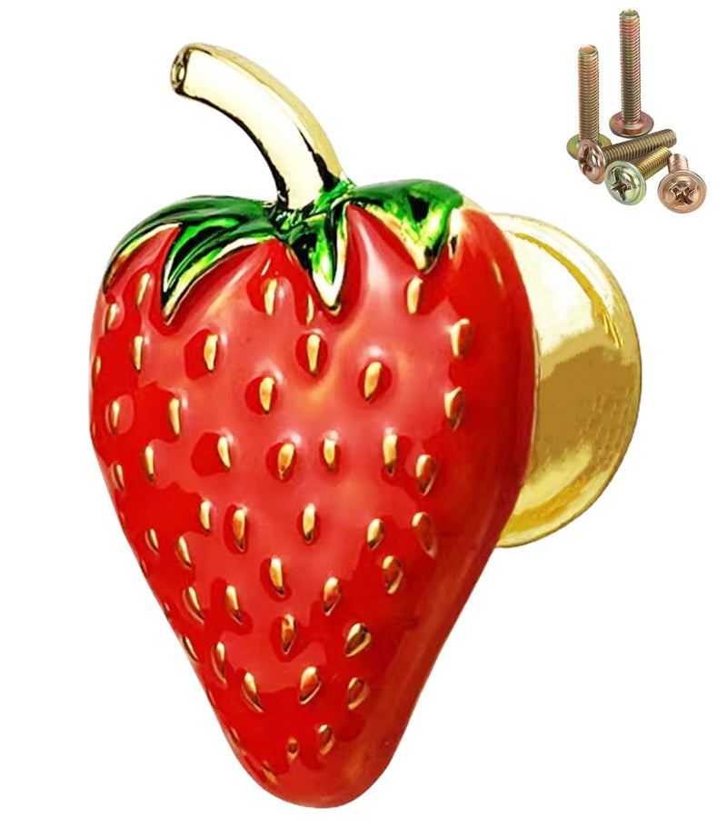 10 Pcs Fruit Strawberry Shape Metal knobs Cabinet Drawer Knob Pull Handle, Furniture Decorative Wardrobe Closet Cupboard Dresser Handles (Red) Red 10