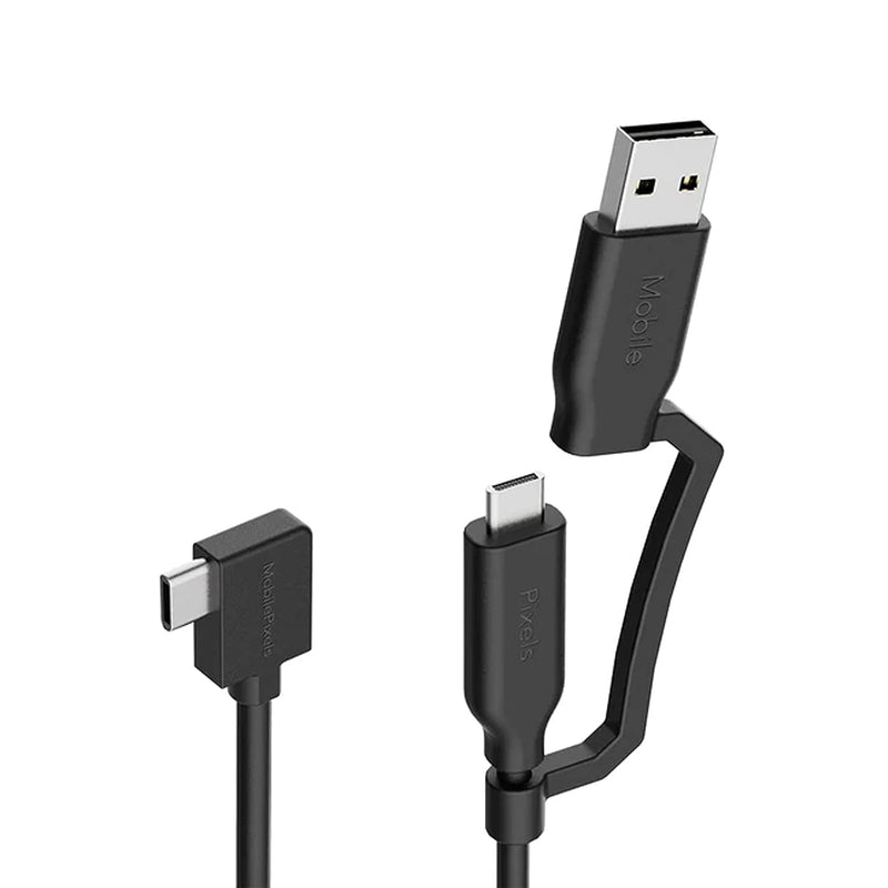 MP Mobile Pixels 2-in-1 Cable, Laptop Monitor Cable, Right Angle USB A/C Cables, 3A/5.0 Gbps Durable, Flexible, Tangle-Resistant Braided Nylon Cord (3ft, Black)