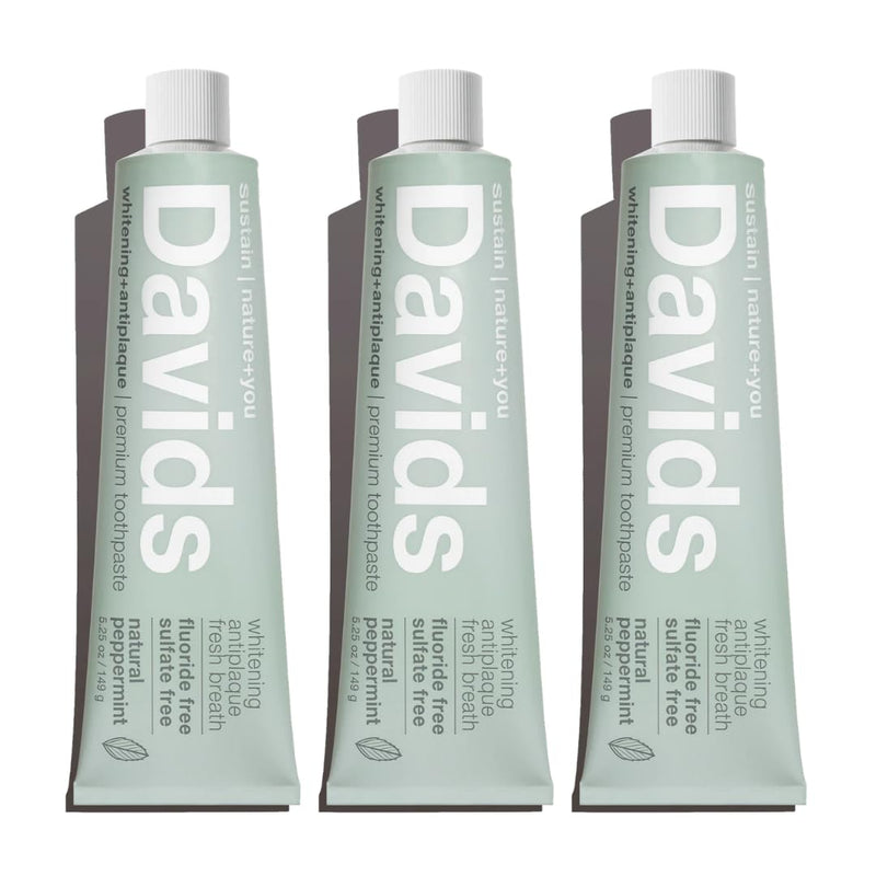 Davids Fluoride Free Toothpaste, Teeth Whitening, Antiplaque, SLS (Sulfate) Free, Promotes Enamel Health, Mouth & Gum Detox, EWG Verified, Natural Peppermint, 5.25oz (3 Pack) 5.25 Ounce (Pack of 3)