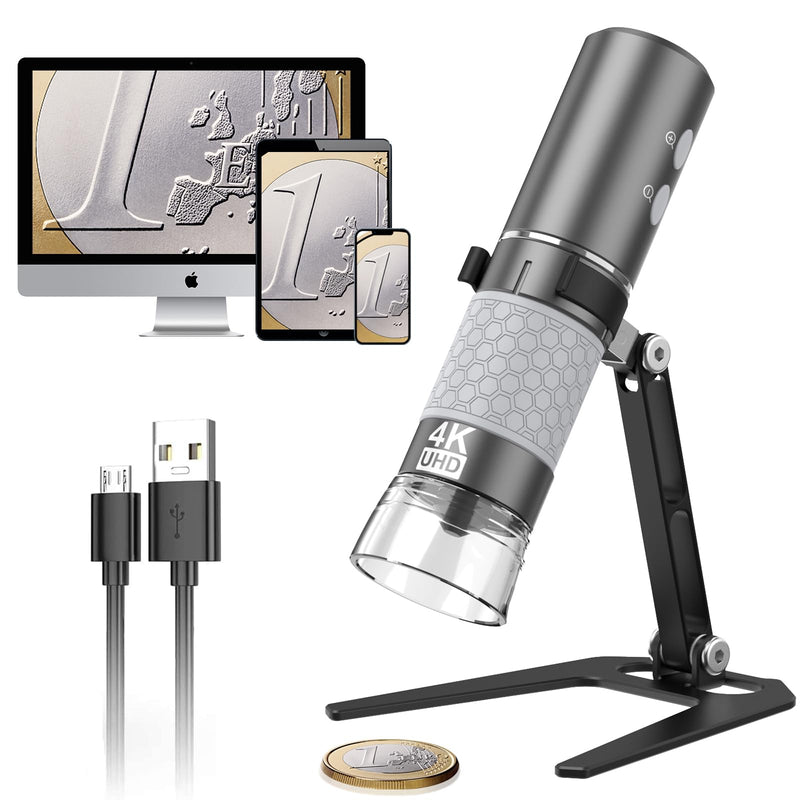 4K HD Wi-Fi Wireless Digital Microscope Camera Magnifier, Compatible for iPhone, iPad, Android Phones and PC Black