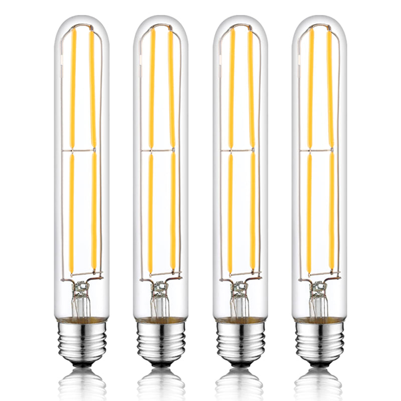 7.3 Inch E26 Led Bulb 6W, Equal 80 Watt 3000K Warm White Edison Bulbs Dimmable, T10 T9 Long Tubular Clear Glass Light Bulb 800LM for Pipe Pendant Chandeliers Wall Sconces - ETL Cert 4Pack 7.3 Inch 6W (4 Count)