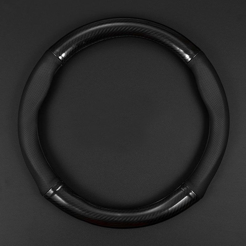 gunhunt 1 Pack Car Breathable Steering Wheel Cover, Carbon Fiber Non-Slip Steering Wheel Protector, Wear -Resistant Steering Wheel Sleeve, Four Seasons Universal Steering Wheel Set (Black #Circular) Rounded Carbon Fiber Black
