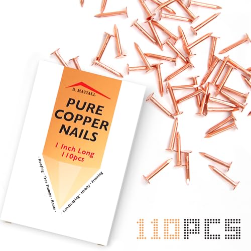 Copper Nails – 1 Inch Roofing Nails 110pcs – 99.95% Pure Copper Nails for Roof, Copper Flashing, Tree, Stump Remover, Roots, Landscaping & Crafts 1" Copper Nails, 110pcs