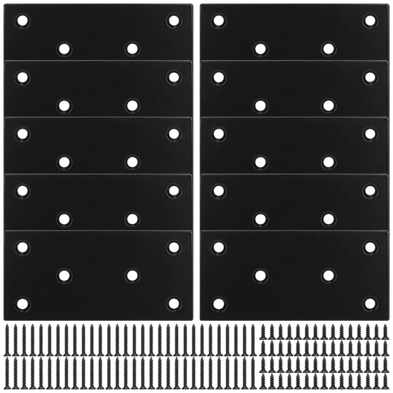 Mending Plate, Metal Steel Flat Straight Brace Bracket, Black Double-Wide Joining Plate for Wood Furniture Fastening & Fixing with 2 Sets of Screws of Different Lengths(48x100mm, 10 Pack) 1.9 × 3.9 inches