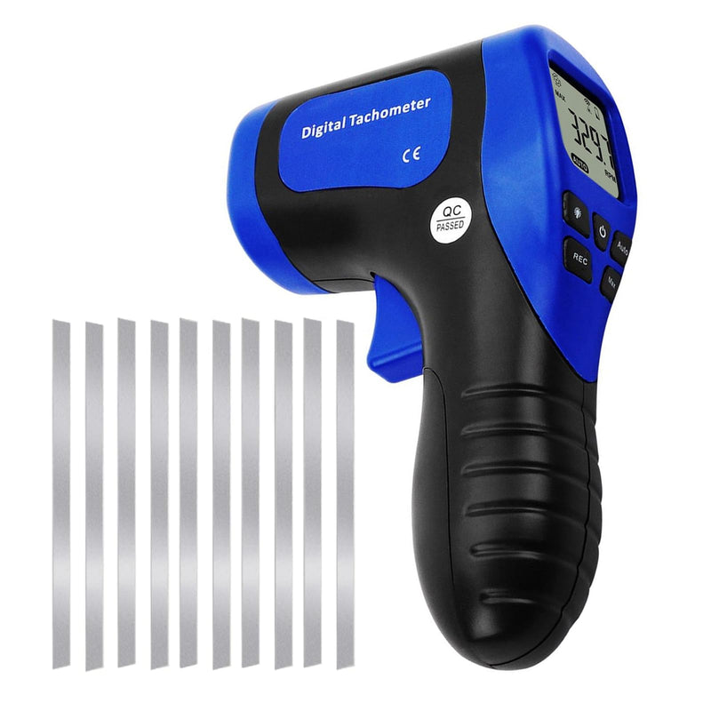 Laser Photo Tachometer Motor Speed Gauge Tester Non-Contact RPM Meter Motor Speed Gauge Gun - Accurate RPM Measurement with Rotational Record (Tachometer + 10 Reflective Tape) Tachometer + Reflective Tape