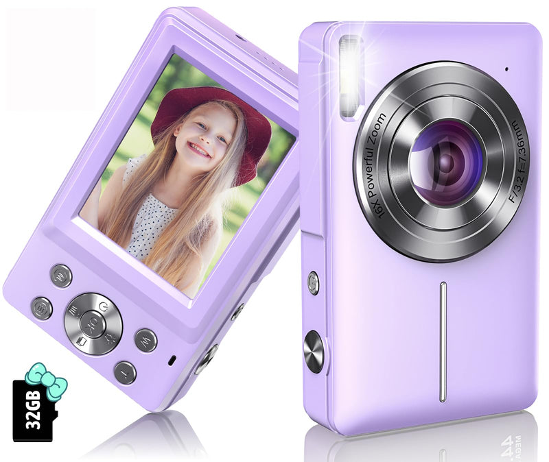 Digital Camera, 1080P 44MP Digital Cameras for Photography, Digital Point and Shoot Camera for Kids with 16X Zoom, Anti-Shake, Compact Small Travel Camera for Boys Girls Teens, Black Purple