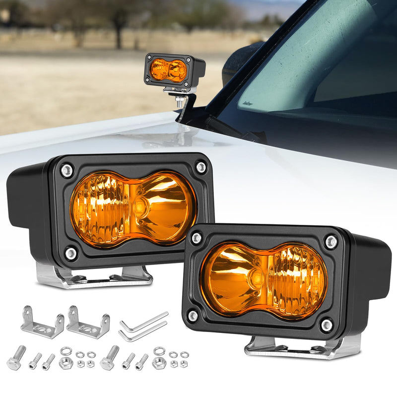 Amber LED Pods, Rfroad Lighting 3 Inch 40W LED Chase Light Ditch Lights Spot Flood Combo Small LED Pods Light Fog Lights LED Cubes 2 Packs for Motorcycle Truck UTV SUV ATV Dirt Bike Boat Offroad Amber Combo