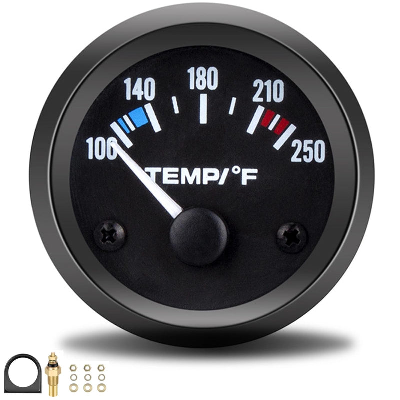 Universal 2"/52mm Water Temperature Gauge 100-250℉ Water Temp Gauge Kit DC12V with LED Light Indicator Display and Sensor for Ship Car Truck Vehicle Automotive Boat Marine (White Pointer) White Pointer