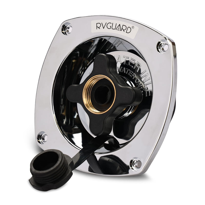 RVGUARD RV City Water Inlet with Regulator, Chrome Wall Mount Water Fill Inlet Built-In Check Valve, for Camper, Trailer, Marine