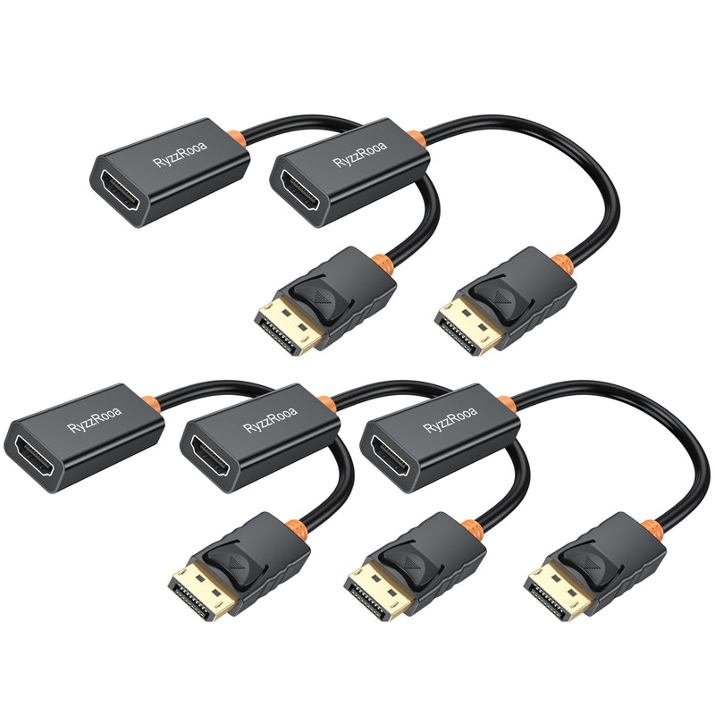 4K DisplayPort to HDMI Adapter, 5-Pack, Gold-Plated, Male/Female | Gold-plated connectors for reliable 4K. Uni-directional DP to HDMI. Works with PC, laptop, monitor, projector. Black