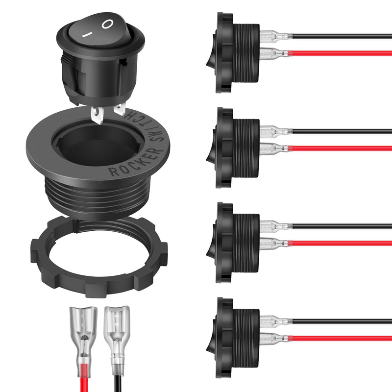 Nilight 5PCS Round Rocker Switches w/Wiring Harness SPST Switch Holder 20mm 12Volt 2 Pin Pre-Wired Waterproof Toggle Switch Shell for Switch Panel Car Automotive RV Trucks Boats,2 Years Warranty 5PCS Switch + Switch Holder