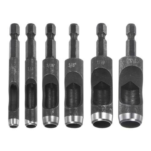 HARFINGTON Leather Hollow Punch Set 1/4 Hex Shank for Drills, 3/16" 1/4" 5/16" 3/8" 7/16" 1/2" Dia Rotary Hole Punches for Leathercraft