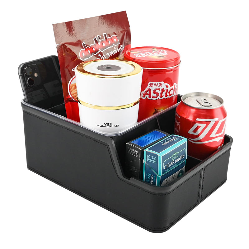 Car Storage Organizer Between Seats,Center Console Armrest Storage Box Back Seat Organizer with Small Compartment Car Interior Storage Box,Cup Holder Tray with Non-slip Mat(Black) Black