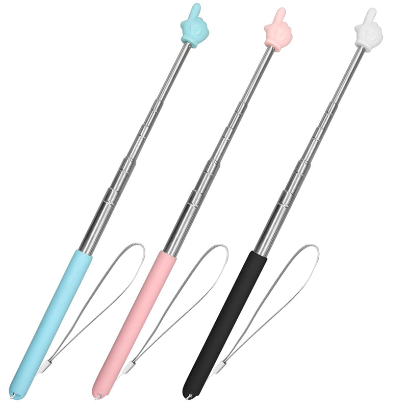 3Pcs Teacher Pointer Finger Telescopic Pointer Stick Hand Pointer with Lanyards, Extendable Pointer Teacher Pointers for Classroom Elementary School Teacher, Classroom Supplies (Black Pink Blue) New 3pcs