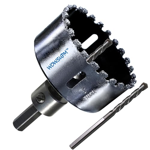 3” Carbide Grit Hole Saw with Pilot Drill Bits Up to 3X Long Life Cutting Air Brick Stucco Hardy Plank Drywall Cement Board 3inch